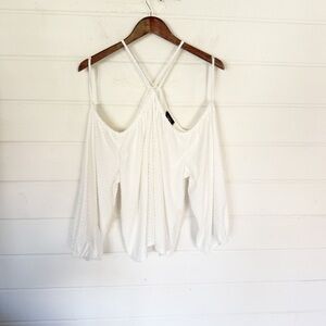 Espresso White Cold Shoulder Textured Blouse Size Large